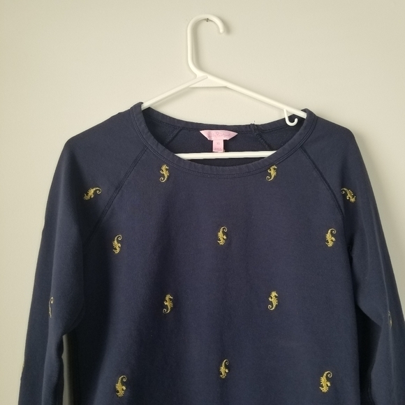 Lilly Pulitizer Navy Sweatshirt with Gold Embroidered Seahorse Size XS - Picture 11 of 12
